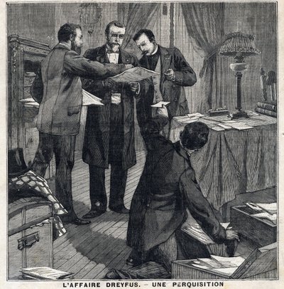 Caso Dreyfus: Tre ufficiali in borghese e un commissario di polizia conducono una perquisizione nella casa di Georges Picquart (1854-1914). In 