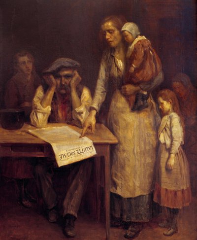 Durante lo sciopero Una famiglia di lavoratori, la madre legge al padre un articolo sul giornale La lutte sociale da French School