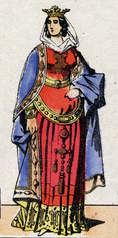 Dinastia dei Carolingi: Ritratto di Bertrade o Berta di Laon detta Berta dal Gran Piede, regina dei Franchi, moglie di Pipino il Breve. Immagine di Epinal della fine del XIX secolo. Collezione privata. da French School