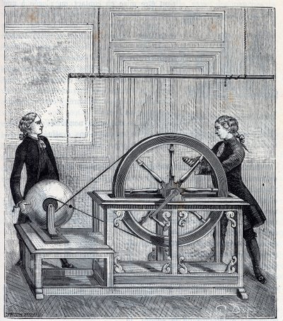 Macchina elettrica (Generatore) di Francis Hauksbee (1666-1713) perfezionata da Boze l