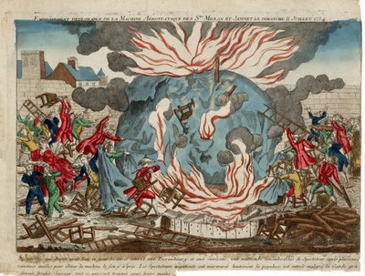 Incendio deplorevole della macchina aerostatica dei Sigg. Miolan e Janinet la domenica 11 luglio 1784. pub. 1784 da French School