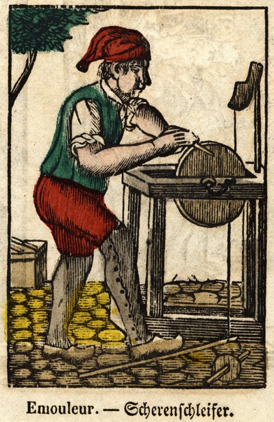 Affilatore; Serie sui mestieri, immagine di Epinal del XIX secolo da French School