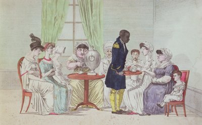 Donne inglesi che bevono tè dopo cena da French School