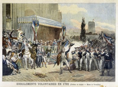 Arruolamento di volontari nel 1792 (incisione colorata) da French School