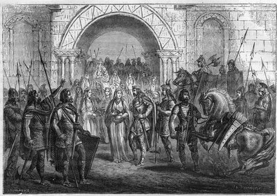Ingresso di Chilperico I (539-584), re dei Franchi e Galsuinte a Rouen da French School