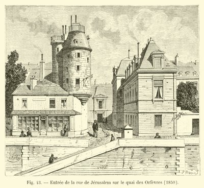 Ingresso della rue de Jerusalem sul quai des Orfevres, 1850 da French School
