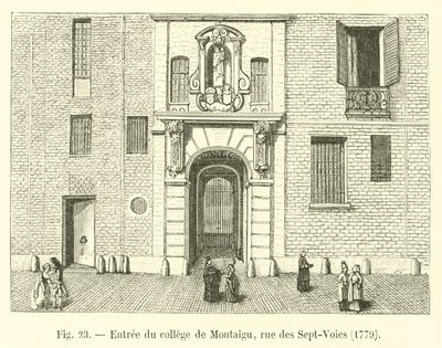 Ingresso del collegio di Montaigu, rue des Sept-Voies, 1779 da French School