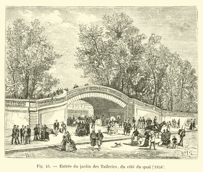 Ingresso del giardino delle Tuileries, lato del quai, 1858 da French School
