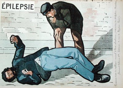 Attacco epilettico causato da alcolismo acuto, dal quadro murale del Dr Galtier-Boissiere sui pericoli dell
