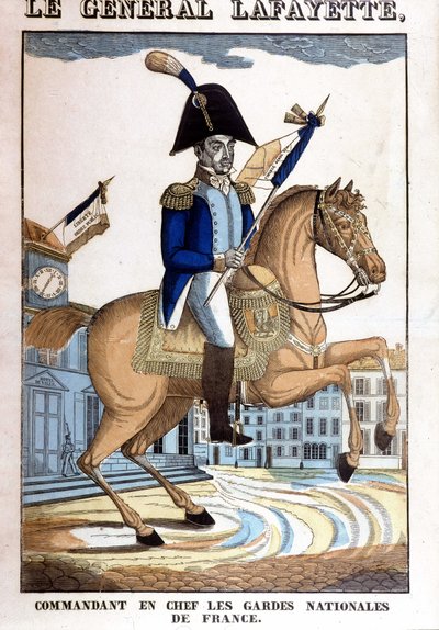 Ritratto equestre del generale La Fayette, comandante in capo della Guardia Nazionale di Francia da French School