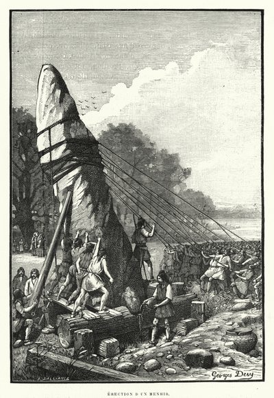 Erezione di un menhir da French School