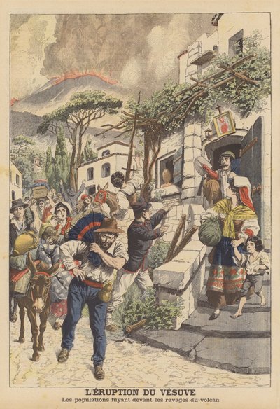 Eruzione del Vesuvio (litografia a colori) da French School