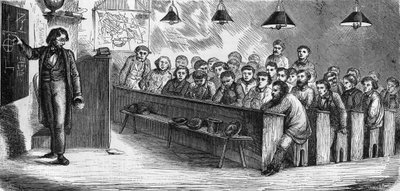 Lezione serale in una scuola pubblica per adulti a Parigi nel 1858 da French School