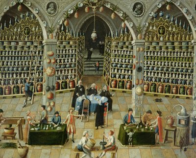 Esame di un farmacista, inizio XVIII secolo da French School