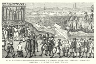 Esecuzione del famoso pirata tedesco Stoerteneck e dei suoi settanta complici, nel 1402, ad Amburgo; da un