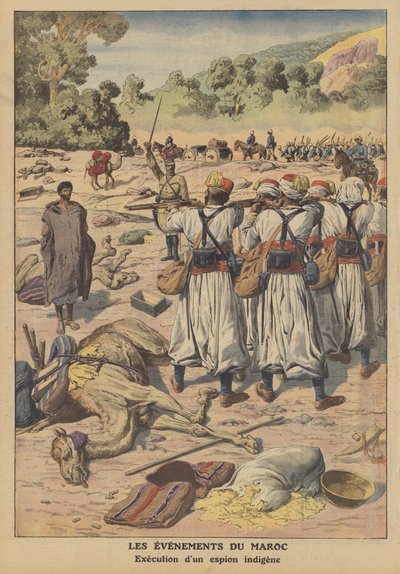 Esecuzione di una spia indigena in Marocco (litografia a colori) da French School
