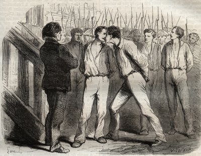 Esecuzione dei quattro sergenti di La Rochelle il 21 settembre 1822: Bories, Raoulx, Gaubin, Pommier - Raoulx, che doveva passare per primo, chiese di abbracciare i suoi compagni - Incisione in "Causes celebres de tous les peuples" di Armand Fouquier (1817 da French School