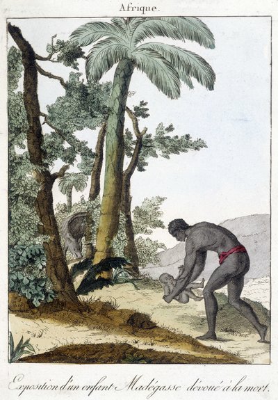 Esposizione di un bambino Madegasse destinato alla morte. 1811 da French School