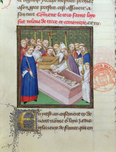Esumazione e Canonizzazione di San Luigi (1215-70) nel 1297, da Les Grandes Chroniques de France da French School