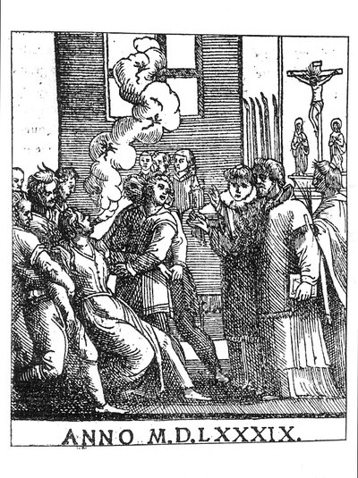 Scena di esorcismo nel 1589 da French School