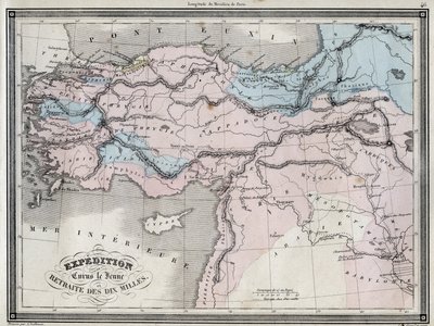 Spedizione di Ciro il Giovane (V secolo a.C.) e ritirata dei diecimila - Tavola estratta da "Atlante Universale di geografia antica e moderna per scuole residenziali" di Vuillemin - ca. 1845 da French School