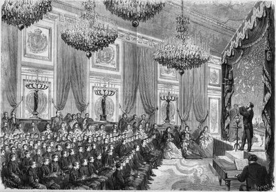 Esperimenti di fisica eseguiti da Henri Robin (circa 1803-1874) in onore dei migliori studenti dei licei di Parigi, uno spettacolo offerto dal Principe Imperiale al Palazzo delle Tuileries, il 27 gennaio 1865. Sono presenti: il Principe Imperiale, figlio d da French School