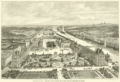 Esposizione del 1889, aspetto di Place du Carrousel con il giardino progettato sul sito delle Tuileries da French School