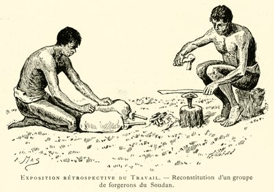 Esposizione retrospettiva del Lavoro, ricostruzione di un gruppo di fabbri del Sudan da French School