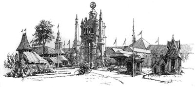 Esposizione universale di Anversa (Belgio) nel 1885: vista degli edifici dell