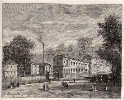 Vista esterna della Fabbrica Imperiale di Porcellane di Sèvres, costruita nel parco di Saint Cloud secondo i piani dell