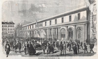 Vista esterna della Scuola di Medicina di Parigi - Incisione in "Tableau-de-Paris" di Edmond Texier 1852 da French School