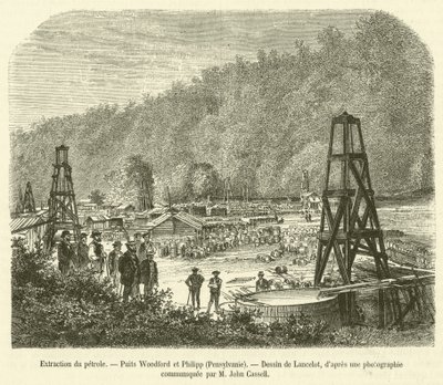 Estrazione del petrolio, Pozzi Woodford e Philipp, Pennsylvania (incisione) da French School