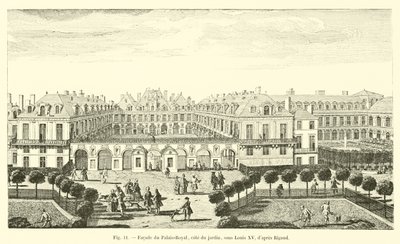 Facciata del Palais-Royal, lato giardino, sotto Luigi XV, secondo Rigaud da French School