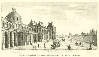 Facciata del castello dal lato del giardino nel 1650, secondo I. Sylvestre da French School