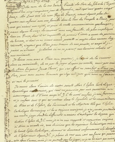 Facsimile del testamento di Luigi XVI di Francia da French School