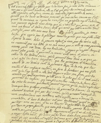 Facsimile del testamento di Maria Antonietta da French School
