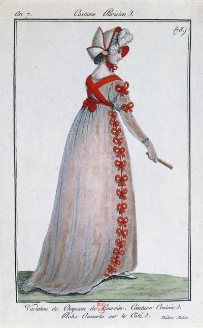 Disegno di moda per un abito da signora parigina, circa 1799 da French School