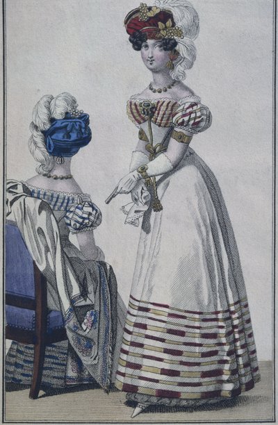 Tavola di moda, Parigi, illustrazione da Le Petit Courrier des Dames, c.1820 (incisione a colori) da French School