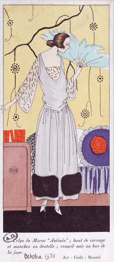 Tavola di moda raffigurante un ventaglio fatto di piume, da Art, Gout, Beaute, 1921 da French School