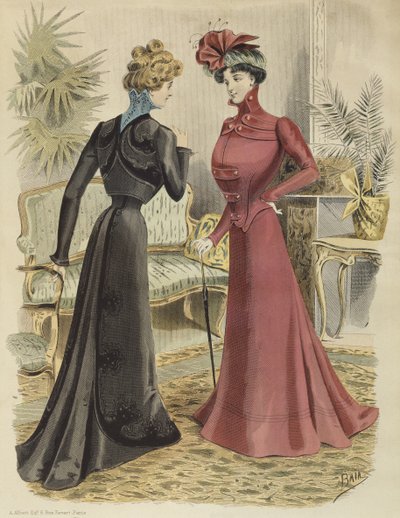Tavola di moda, nel salotto, illustrazione da La Nouvelle Mode, 1897 (incisione a colori) da French School