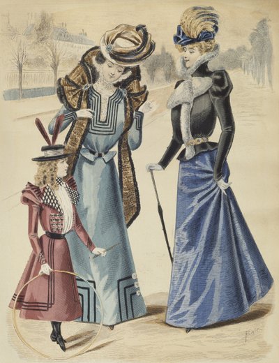 Tavola di moda, sul boulevard, illustrazione da La Nouvelle Mode, 1897 (incisione a colori) da French School