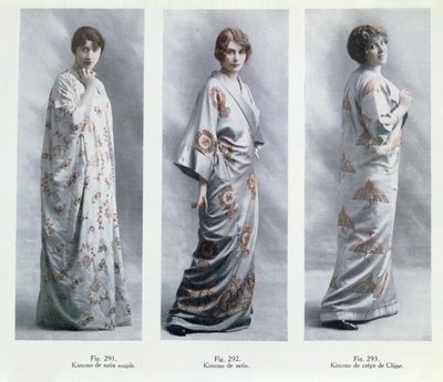 Tavole di moda che mostrano disegni per kimono, illustrazioni da Le Jardin des Modes Nouvelles, 15 aprile 1913 da French School