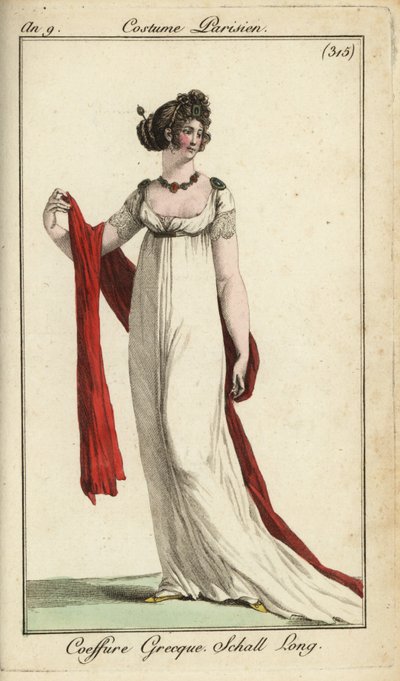 Donna alla moda o Merveilleuse con acconciatura greca antica da French School