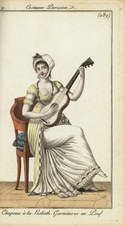 Donna alla moda che suona la chitarra da French School