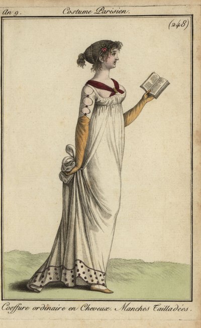 Donna alla moda che legge un libro da French School
