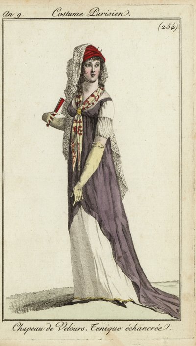 Donna alla moda con ventaglio da French School