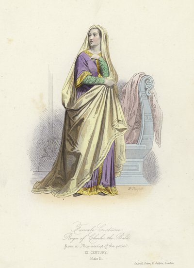 Costume femminile del regno di Carlo il Calvo, Re dei Franchi Occidentali da French School