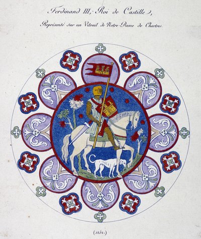 Fernando III, Re di Castiglia, rappresentato su una vetrata di Notre Dame de Chartres (1252). Simile al collegio. da French School