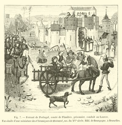 Ferrant del Portogallo, conte delle Fiandre, prigioniero, condotto al Louvre da French School