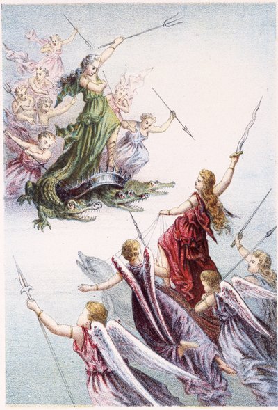 Lotta tra spiriti maligni e buoni del mare - in “Viaggio al fondo del mare” di H. de la Blanchère da French School